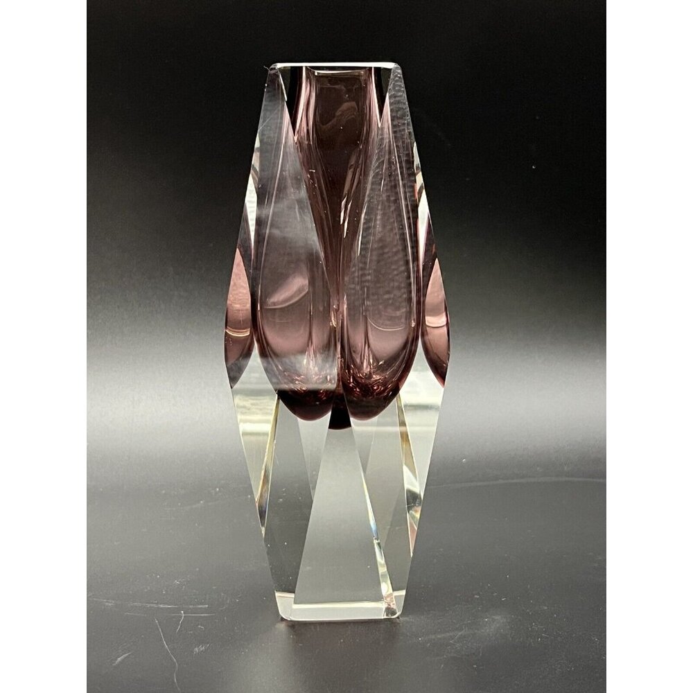 Vtg Murano Mandruzzato Italy Purple Plum Amethyst Sommerso Faceted Glass Vase - Picture 6 of 8